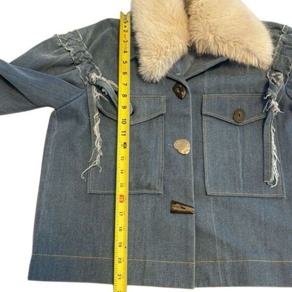 Rejina Pyo size large Daphne faux fur trimmed denim jacket - EUC - Picture 5 of 12
